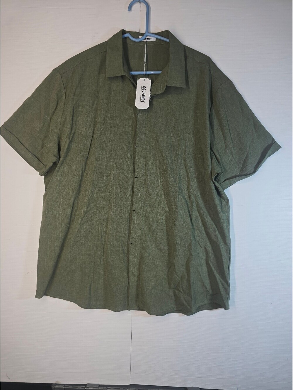 Coofandy Mens XL NWT Olive Green Linen Textured Short Sleeve Button Down Shirt